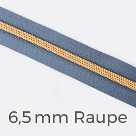 Reißverschluss Meterware Metallisiert Gold 6,5mm Pastellblau D339
