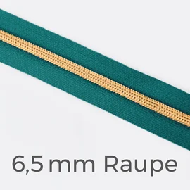 Reißverschluss Meterware Metallisiert Gold 6,5mm Dunkles Türkis D877