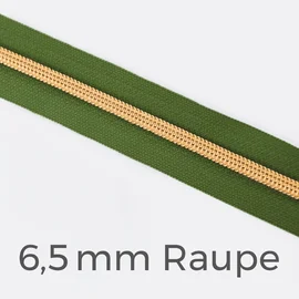 Reißverschluss Meterware Metallisiert Gold 6,5mm Oliv D887