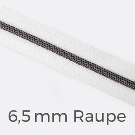 Reißverschluss Meterware Metallisiert Gunmetal 6,5mm Weiss B3