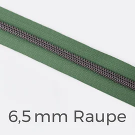 Reißverschluss Meterware Metallisiert Gunmetal 6,5mm Salbei D100