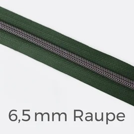 Reißverschluss Meterware Metallisiert Gunmetal 6,5mm Dunkelgrün D190