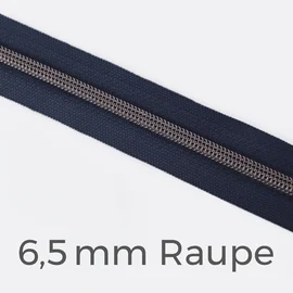 Reißverschluss Meterware Metallisiert Gunmetal 6,5mm Indigo D196