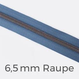 Reißverschluss Meterware Metallisiert Gunmetal 6,5mm Blassblau D205