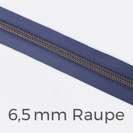 Reißverschluss Meterware Metallisiert Gunmetal 6,5mm Dunkles Flieder D321