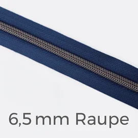 Reißverschluss Meterware Metallisiert Gunmetal 6,5mm Marine D40