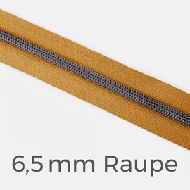 Reißverschluss Meterware Metallisiert Gunmetal 6,5mm Senf D846