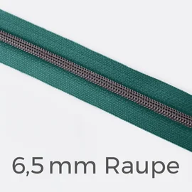 Reißverschluss Meterware Metallisiert Gunmetal 6,5mm Dunkles Türkis D877