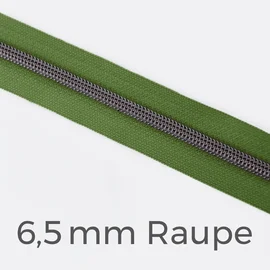 Reißverschluss Meterware Metallisiert Gunmetal 6,5mm Oliv D887