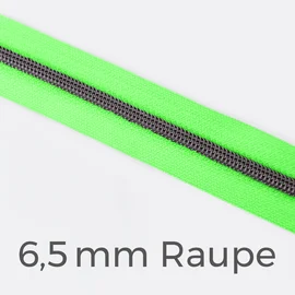 Reißverschluss Meterware Metallisiert Gunmetal 6,5mm Neongrün PT802