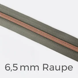Reißverschluss Meterware Metallisiert Kupfer 6,5mm Mausgrau B24