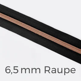 Reißverschluss Meterware Metallisiert Kupfer 6,5mm Schwarz B5