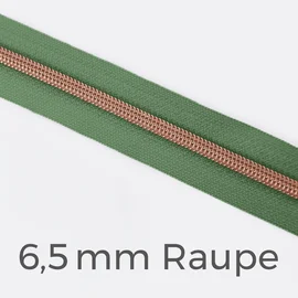 Reißverschluss Meterware Metallisiert Kupfer 6,5mm Salbei D100