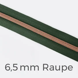 Reißverschluss Meterware Metallisiert Kupfer 6,5mm Dunkelgrün D190