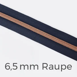 Reißverschluss Meterware Metallisiert Kupfer 6,5mm Indigo D196
