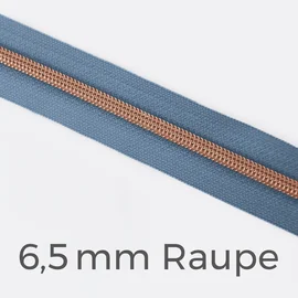 Reißverschluss Meterware Metallisiert Kupfer 6,5mm Blassblau D205