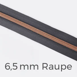 Reißverschluss Meterware Metallisiert Kupfer 6,5mm Dunkelgrau D306