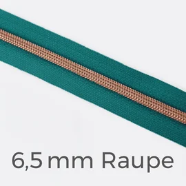 Reißverschluss Meterware Metallisiert Kupfer 6,5mm Dunkles Türkis D877