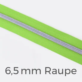 Reißverschluss Meterware Metallisiert Silber 6,5mm Apfelgrün B44