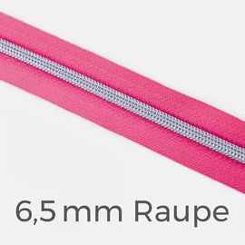 Reißverschluss Meterware Metallisiert Silber 6,5mm Pink B47