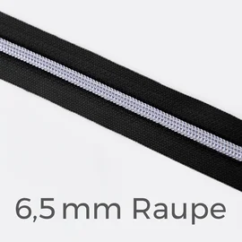 Reißverschluss Meterware Metallisiert Silber 6,5mm Schwarz B5