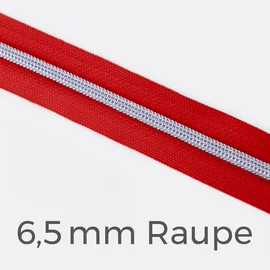 Reißverschluss Meterware Metallisiert Silber 6,5mm Blutrot B54