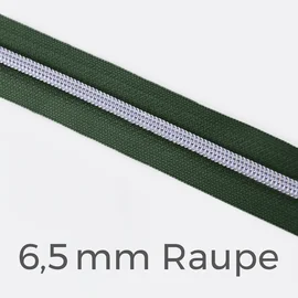 Reißverschluss Meterware Metallisiert Silber 6,5mm Dunkelgrün D190