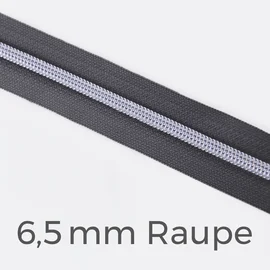 Reißverschluss Meterware Metallisiert Silber 6,5mm Dunkelgrau D306