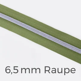 Reißverschluss Meterware Metallisiert Silber 6,5mm Oliv D887