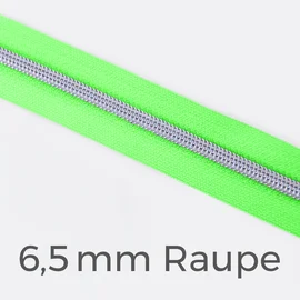 Reißverschluss Meterware Metallisiert Silber 6,5mm Neongrün PT802