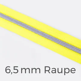 Reißverschluss Meterware Metallisiert Silber 6,5mm Neongelb PT803