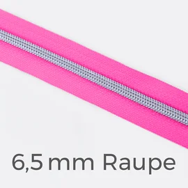 Reißverschluss Meterware Metallisiert Silber 6,5mm Neonpink PT806