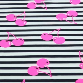 Sommersweat Schwarz Weiß Gestreift Kirschen Neon