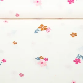  Baumwoll Musselin Double Gauze Bestickt Blumen Ecru Bronze