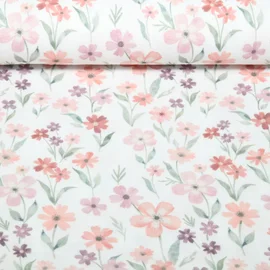  Baumwoll Musselin Double Gauze Digitaldruck Blumen Ecru