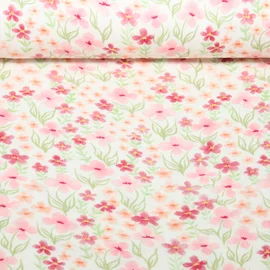  Baumwoll Musselin Double Gauze Digitaldruck Blumengarten Ecru