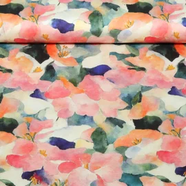  Viskose Satin  Digitaldruck Blüten Aquarell Rosa