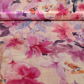  Viskose Satin  Digitaldruck Blüten Fuchsia
