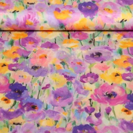  Viskose Satin  Digitaldruck Blumen Lila