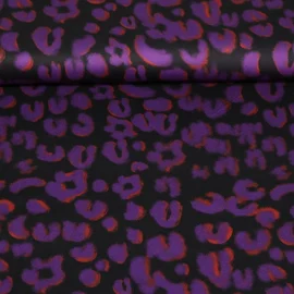  Viskose Satin Digitaldruck Leo Schwarz Lila