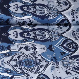  Viskose Satin Paisley Bordüre Einseitig Blau