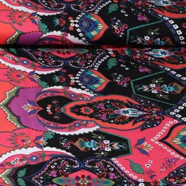  Viskose Satin Paisley Bordüre Einseitig Cyclam