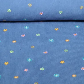 Babycord Bestickt Blüten Jeansblau