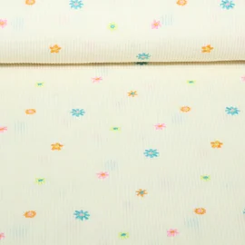 Babycord Bestickt Blüten Wollweiß