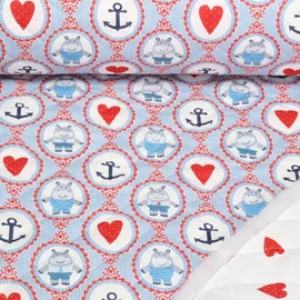 Babystepp Doubleface Hippo und Herzen Blau Rot