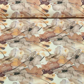 Bambus Viskosejersey  Digitaldruck Blüten Aquarell Beige