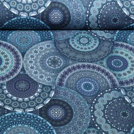 Bambus Viskosejersey Digitaldruck Mandala Navy