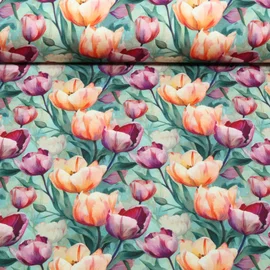 Bambus Viskosejersey  Digitaldruck Tulpen Mint
