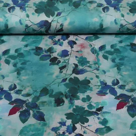 Bambusjersey Herbstblätter Petrol