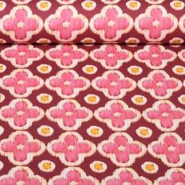 Baumwoll-Canvas Digitaldruck Blüten Punkte Bordeaux
